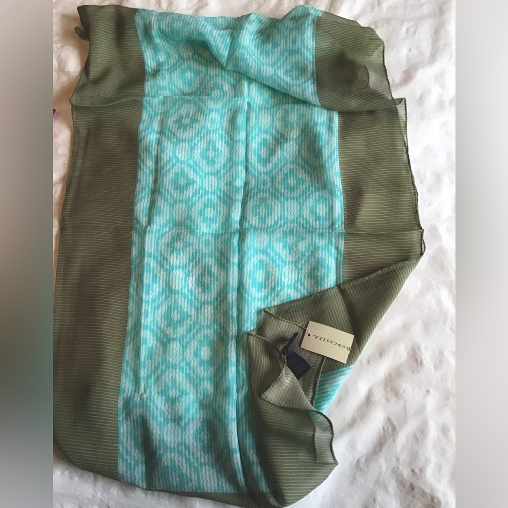 Lovely Doncaster aqua and grey(ish?) 100% silk scarf